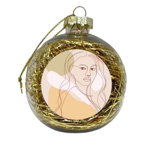 Line-art Girl Power Portrait - Fiercely Feminine - xmas bauble by Dominique Vari