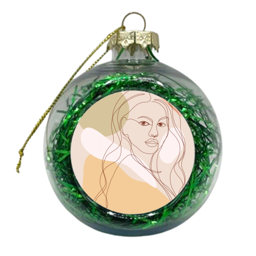 Line-art Girl Power Portrait - Fiercely Feminine - xmas bauble by Dominique Vari