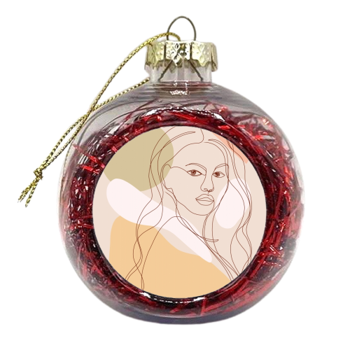 Line-art Girl Power Portrait - Fiercely Feminine - xmas bauble by Dominique Vari