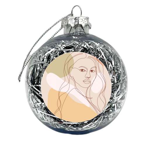 Line-art Girl Power Portrait - Fiercely Feminine - xmas bauble by Dominique Vari