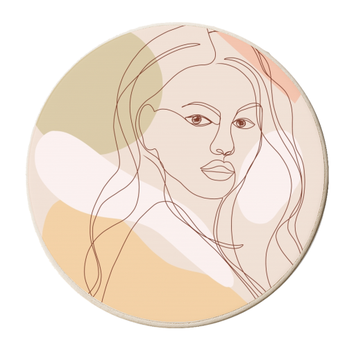 Line-art Girl Power Portrait - Fiercely Feminine - personalised beer coaster by Dominique Vari