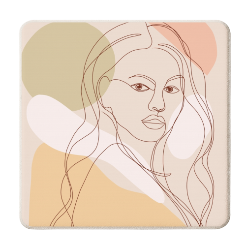 Line-art Girl Power Portrait - Fiercely Feminine - personalised beer coaster by Dominique Vari