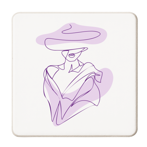 line art woman in lilac - personalised beer coaster by Anastasios Konstantinidis