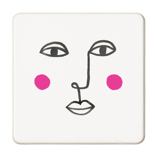 LINEAR FACE WITH ROSY CHEEKS - personalised beer coaster by Paper Deep Design