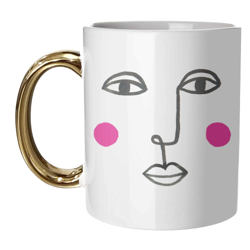LINEAR FACE WITH ROSY CHEEKS - unique mug by Paper Deep Design