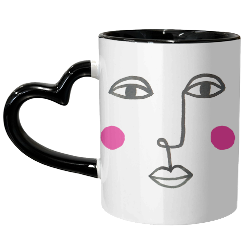 LINEAR FACE WITH ROSY CHEEKS - unique mug by Paper Deep Design