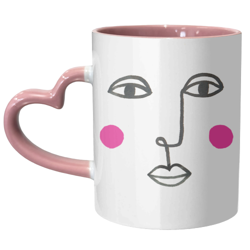 LINEAR FACE WITH ROSY CHEEKS - unique mug by Paper Deep Design