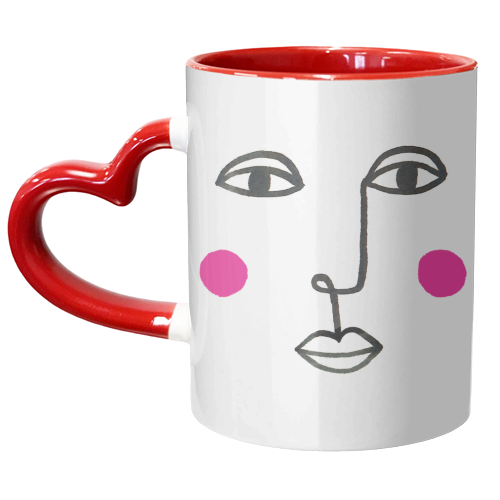 LINEAR FACE WITH ROSY CHEEKS - unique mug by Paper Deep Design