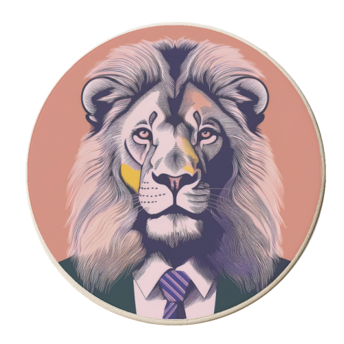 Lion In A Suit Illustrative Portrait - personalised beer coaster by Adam Regester