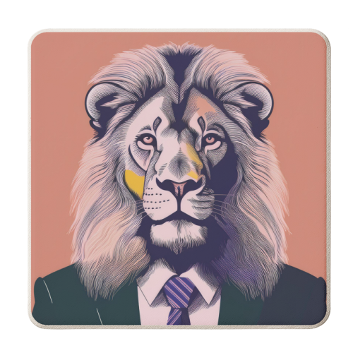 Lion In A Suit Illustrative Portrait - personalised beer coaster by Adam Regester