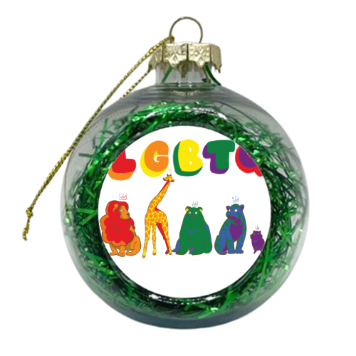 Lions, Tigers, Bears, Oh My! LGBTQ Pride Month - xmas bauble by Katie Plume
