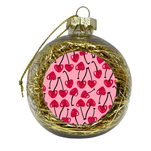 Lipstick Cherry Hearts - xmas bauble by Lucy Elliott