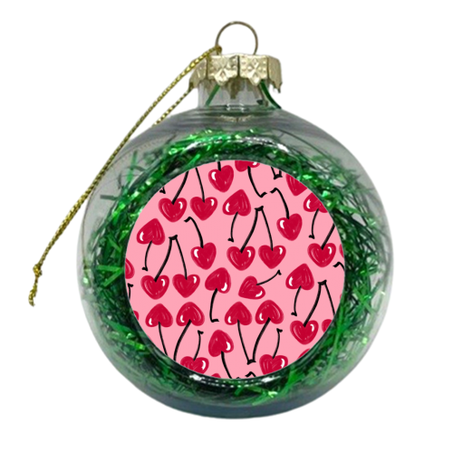 Lipstick Cherry Hearts - xmas bauble by Lucy Elliott