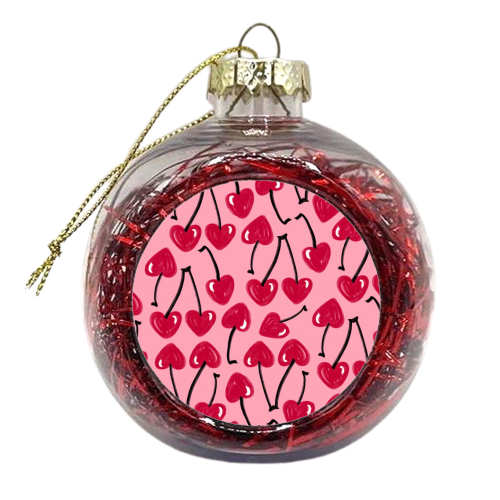 Lipstick Cherry Hearts - xmas bauble by Lucy Elliott