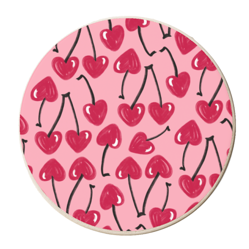 Lipstick Cherry Hearts - personalised beer coaster by Lucy Elliott