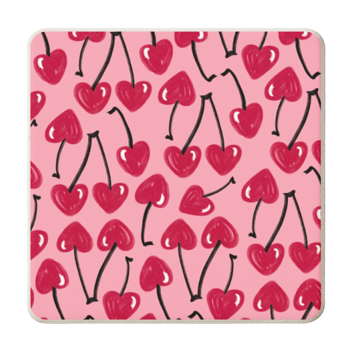 Lipstick Cherry Hearts - personalised beer coaster by Lucy Elliott