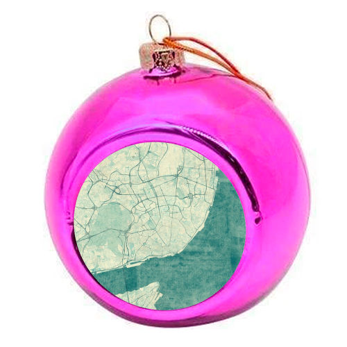 Lisbon Map Blue Vintage - colourful christmas bauble by City Art Posters