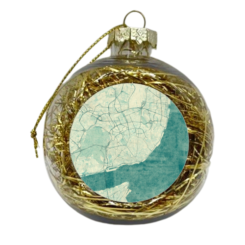 Lisbon Map Blue Vintage - xmas bauble by City Art Posters