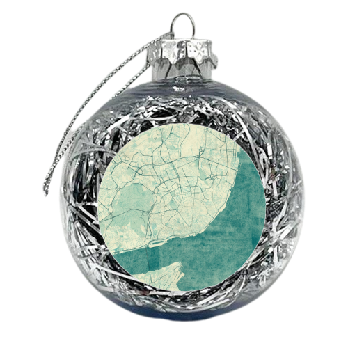 Lisbon Map Blue Vintage - xmas bauble by City Art Posters