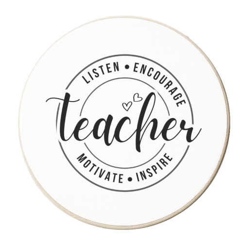 "Listen, Encourage, Motivate, Inspire" Teacher - personalised beer coaster by timsal shol