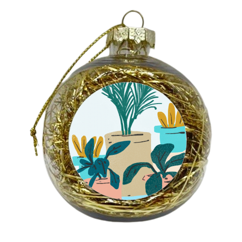 Little House Plants | Pastel Botanical Nature Plant Pots | Bohemian Cute Chic Palm Modern - xmas bauble by Uma Prabhakar Gokhale