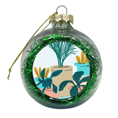 Little House Plants | Pastel Botanical Nature Plant Pots | Bohemian Cute Chic Palm Modern - xmas bauble by Uma Prabhakar Gokhale