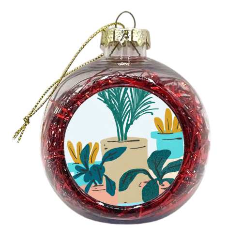 Little House Plants | Pastel Botanical Nature Plant Pots | Bohemian Cute Chic Palm Modern - xmas bauble by Uma Prabhakar Gokhale