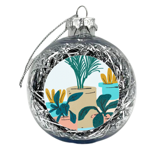 Little House Plants | Pastel Botanical Nature Plant Pots | Bohemian Cute Chic Palm Modern - xmas bauble by Uma Prabhakar Gokhale