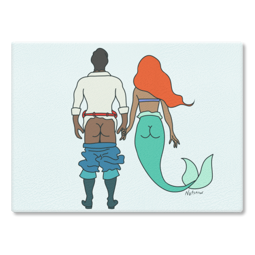 Little Mermaid and Eric Butts - glass chopping board by Notsniw Art