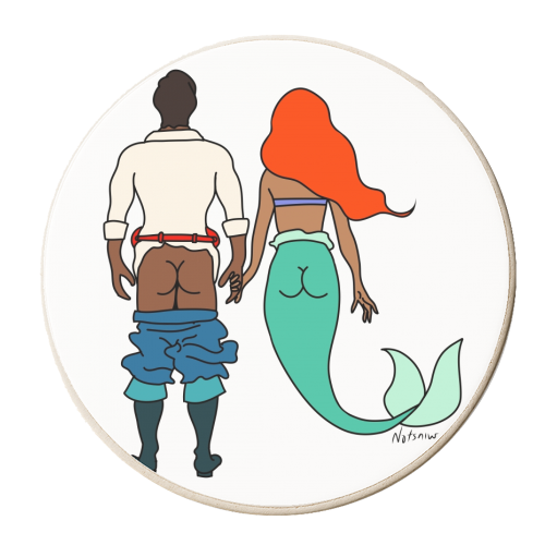 Little Mermaid and Eric Butts - personalised beer coaster by Notsniw Art