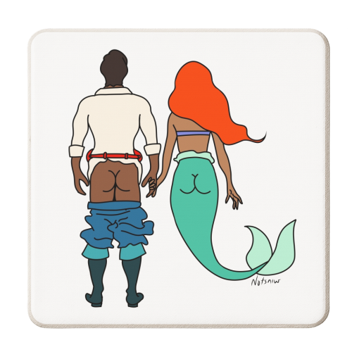 Little Mermaid and Eric Butts - personalised beer coaster by Notsniw Art