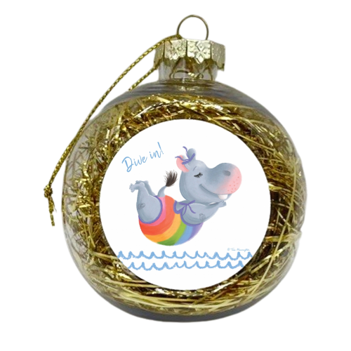 Little Rainbow Hippo Diving In - xmas bauble by Tina Macnaughton