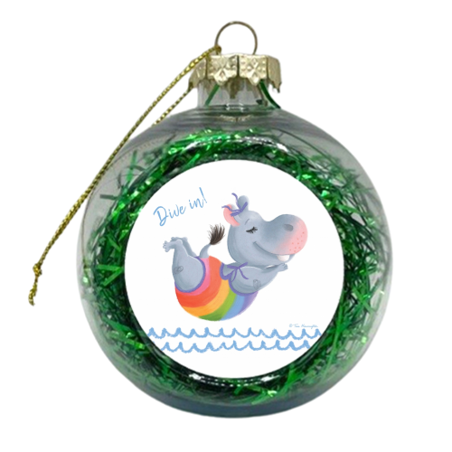 Little Rainbow Hippo Diving In - xmas bauble by Tina Macnaughton