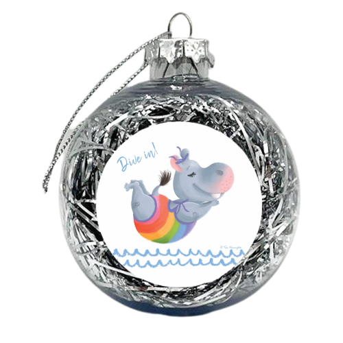 Little Rainbow Hippo Diving In - xmas bauble by Tina Macnaughton