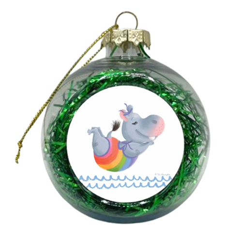 Little Rainbow Hippo Happiness - xmas bauble by Tina Macnaughton