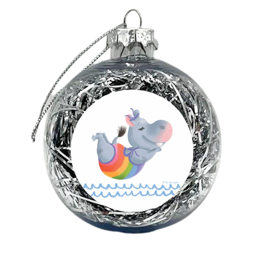 Little Rainbow Hippo Happiness - xmas bauble by Tina Macnaughton