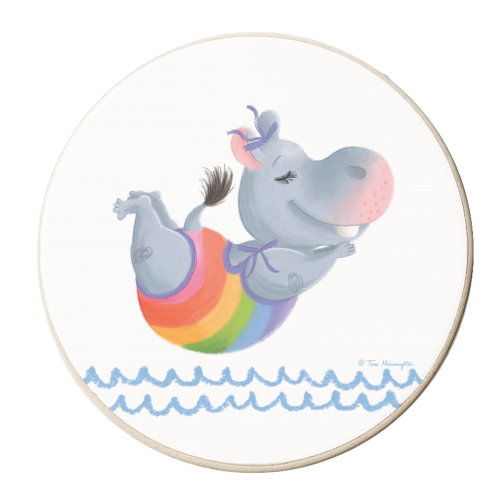 Little Rainbow Hippo Happiness - personalised beer coaster by Tina Macnaughton