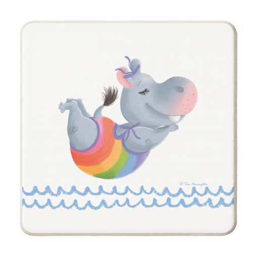 Little Rainbow Hippo Happiness - personalised beer coaster by Tina Macnaughton