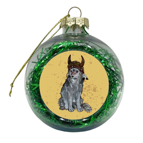 Little Wolf Boy - xmas bauble by Cat Partridge Art