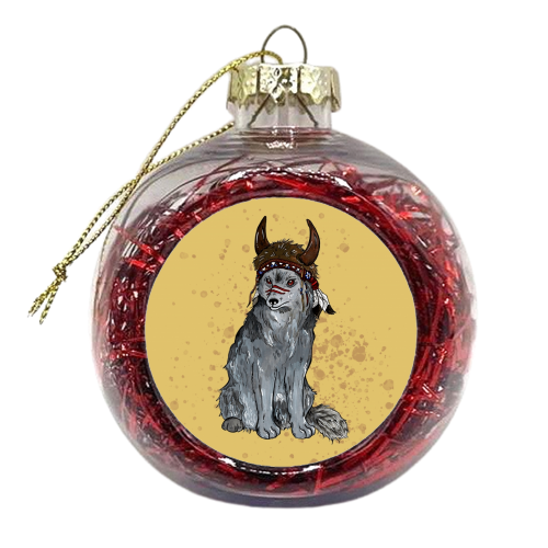 Little Wolf Boy - xmas bauble by Cat Partridge Art