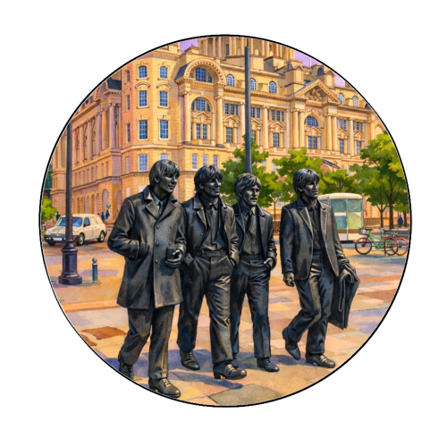 Liverpool Statue - Circle Sticker by AP