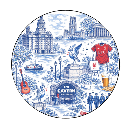 Liverpool Toile Blue - Circle Sticker by Ms Doodle