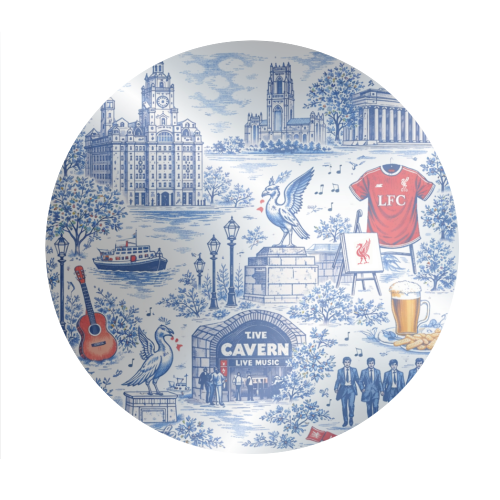 Liverpool Toile Blue - Circle Sticker by Ms Doodle