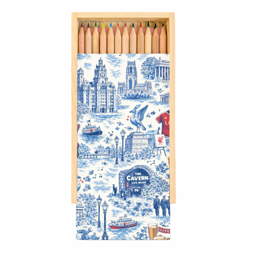 Liverpool Toile Blue - Coloured Pencils with Box by Ms Doodle
