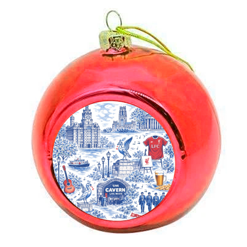 Liverpool Toile Blue - colourful christmas bauble by Ms Doodle