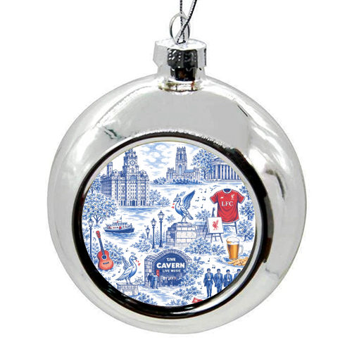 Liverpool Toile Blue - colourful christmas bauble by Ms Doodle