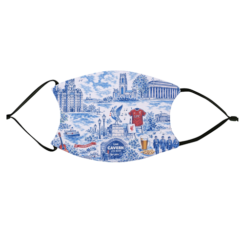 Liverpool Toile Blue - face cover mask by Ms Doodle