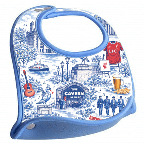 Liverpool Toile Blue - feeding bib by Ms Doodle