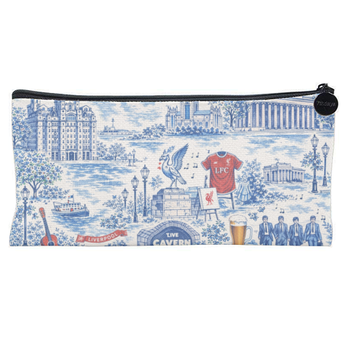 Liverpool Toile Blue - flat pencil case by Ms Doodle