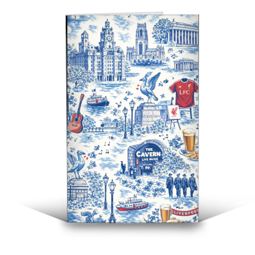 Liverpool Toile Blue - funny greeting card by Ms Doodle